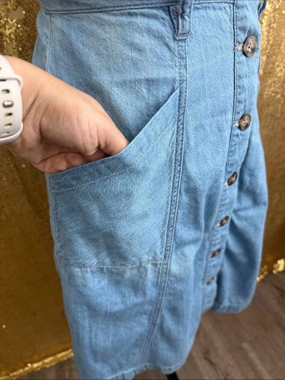 Light Blue Denim A-Line Button-Front Skirt